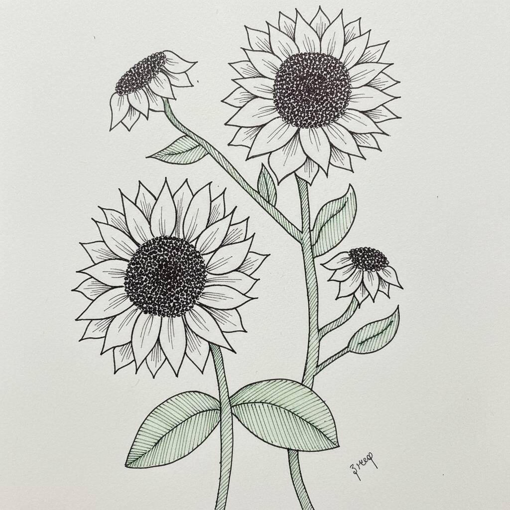Desenho de flores de girassol em estilo para colorir