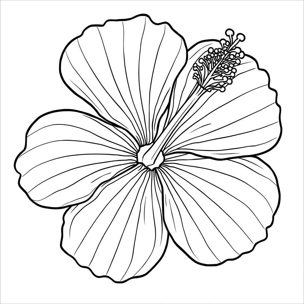 Desenho em linha de uma flor de hibisco para colorir