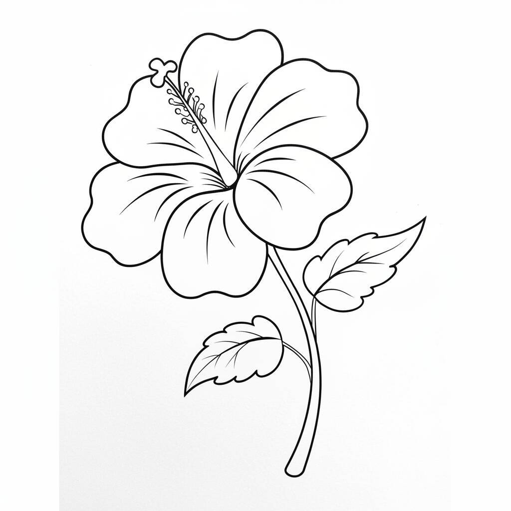 Desenho em linha de uma flor de hibisco para colorir