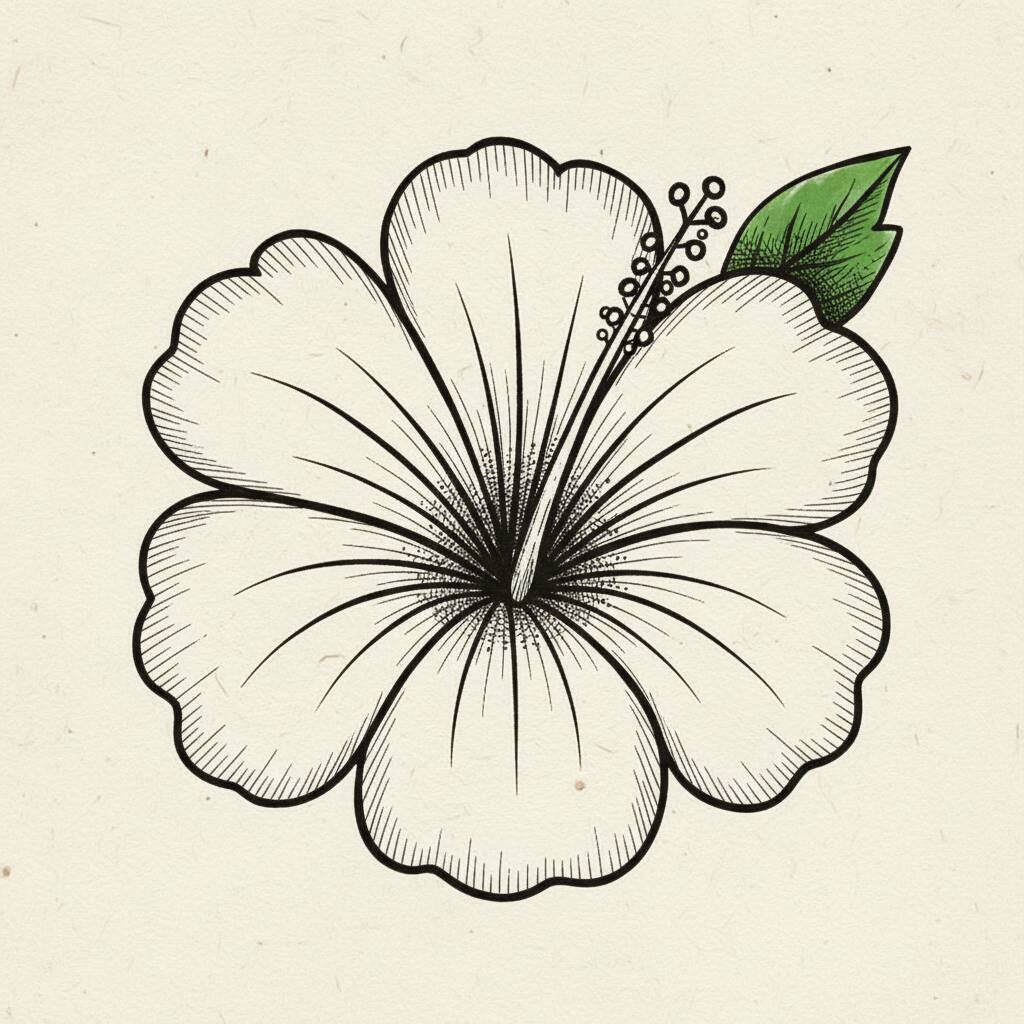 Desenho de uma flor de hibisco em estilo de contorno para colorir