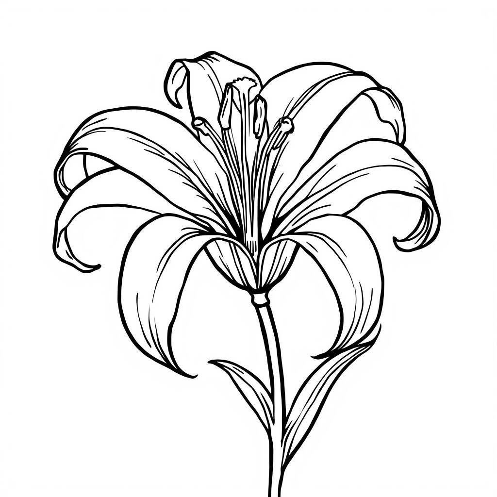 Desenho de uma flor de lírio em contorno para colorir