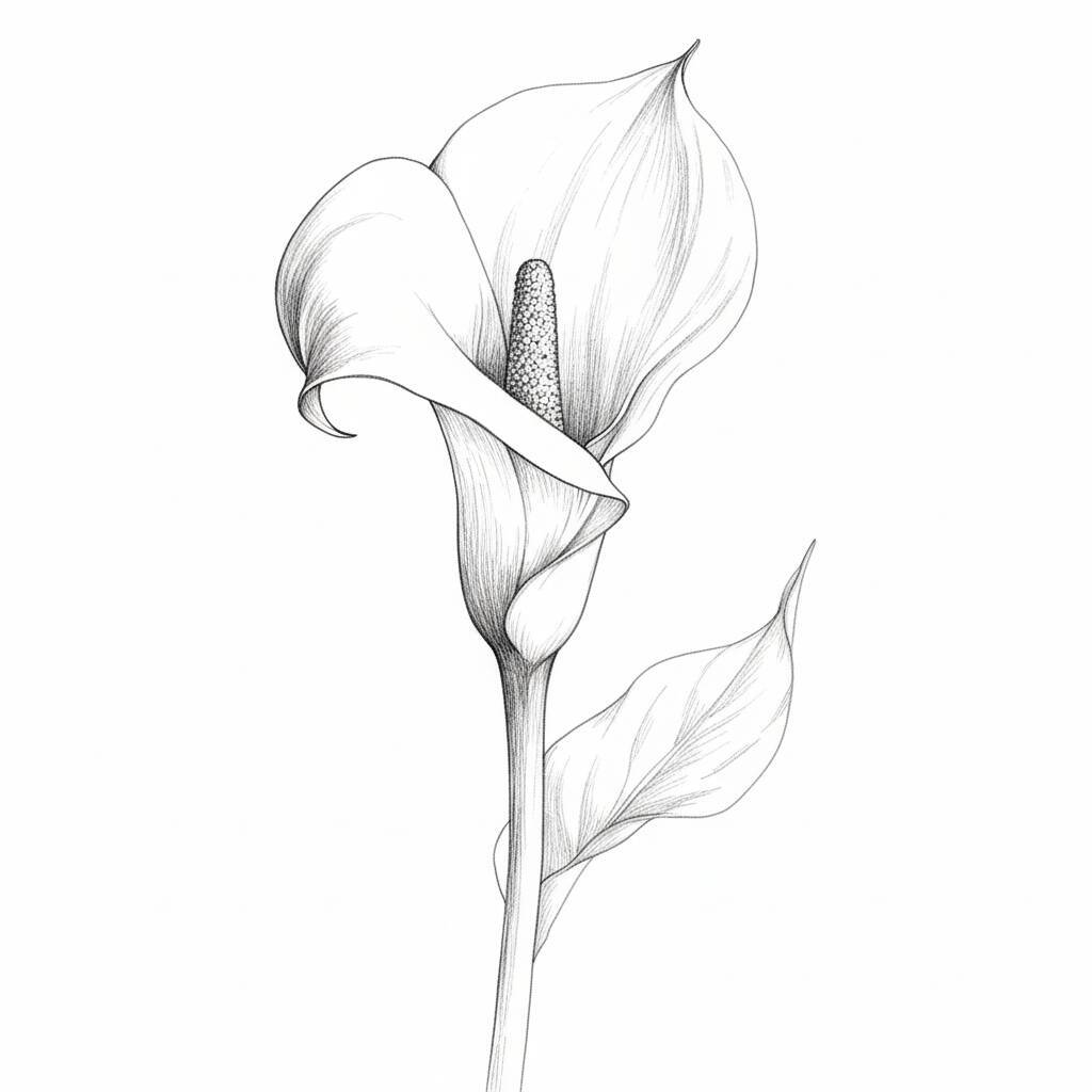 Desenho de uma flor de lírio em estilo de contorno para colorir.