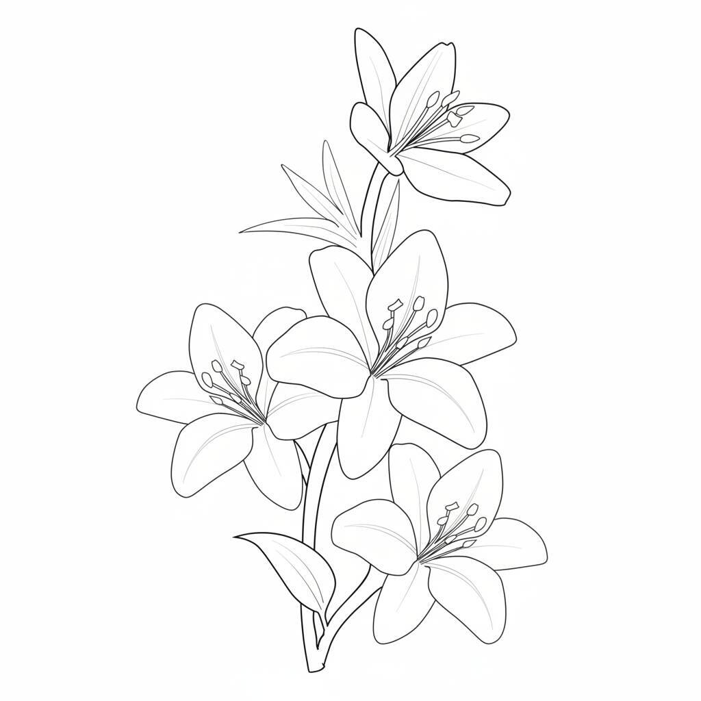 Desenho de uma flor de lírio em contorno para colorir