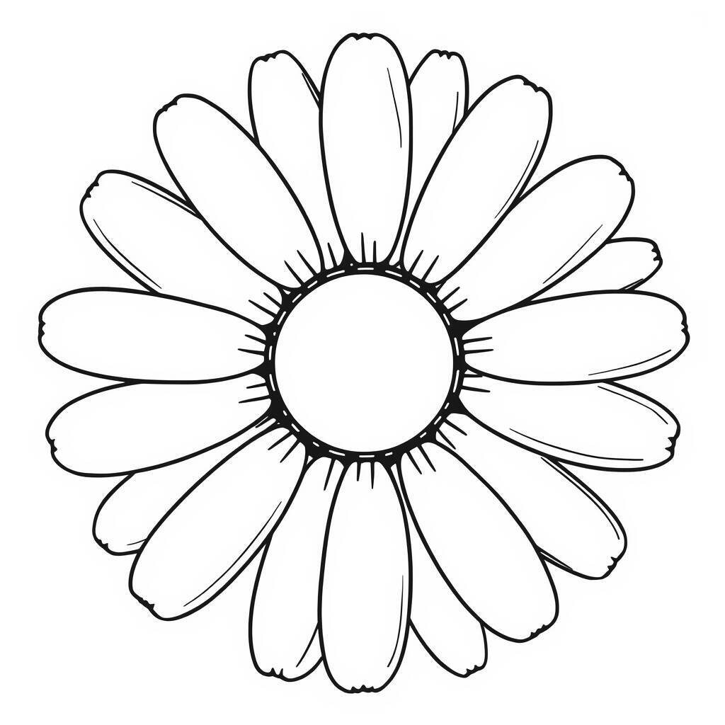 Desenho em preto e branco de uma flor de margarida para colorir.
