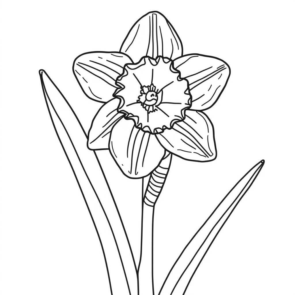 Desenho de uma flor de narciso para colorir, com detalhes para uma experiência artística.