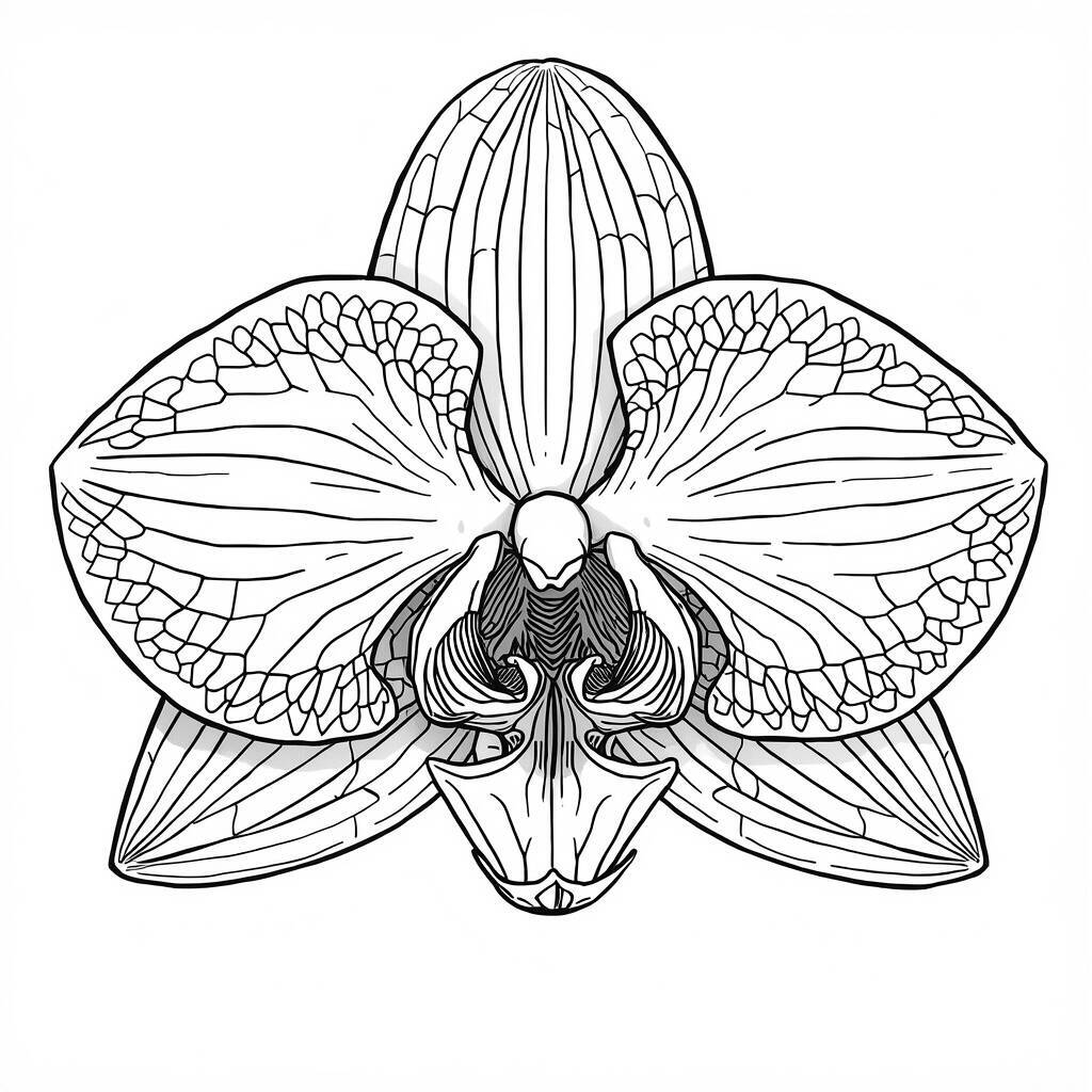 Desenho em linha de uma flor de orquídea para colorir