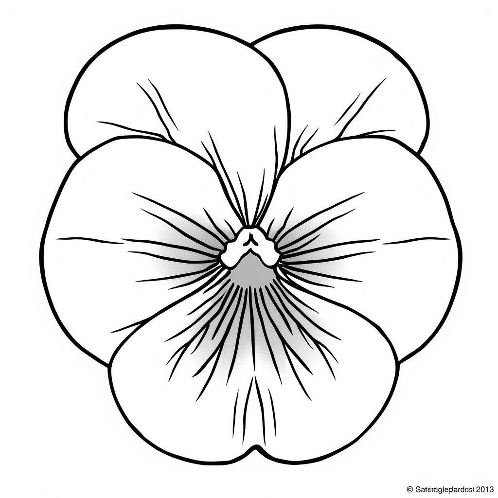 Desenho em preto e branco de uma flor de pensamento para colorir.