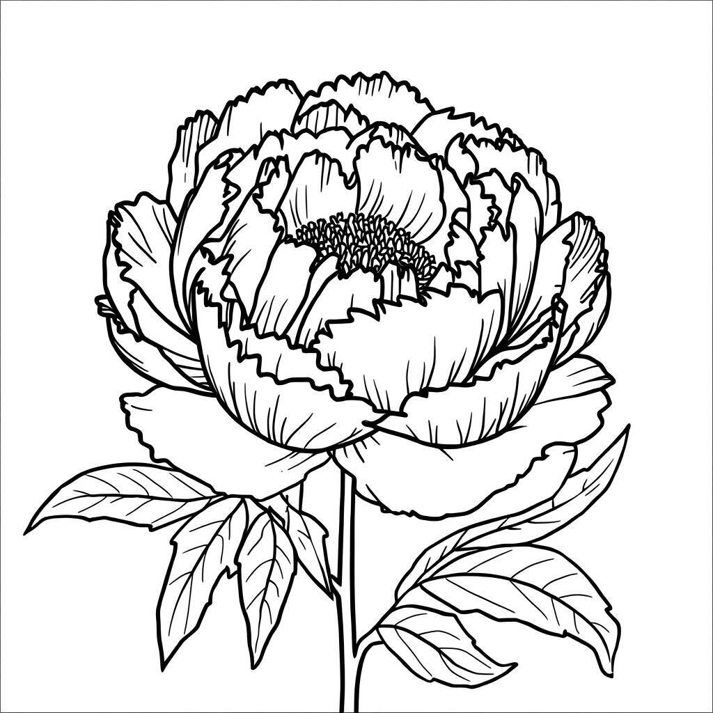 Desenho em linha de uma flor de peônia para colorir.