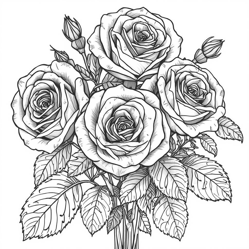 Desenho de um buquê de rosas para colorir