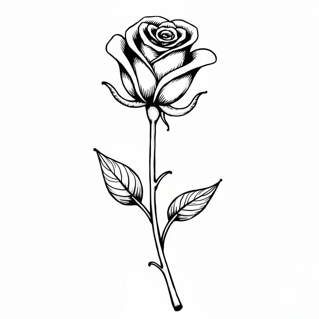 Desenho de uma flor de rosa em preto e branco para colorir