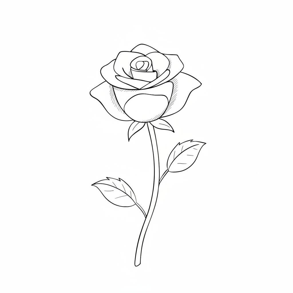 Desenho em linha de uma flor de rosa para colorir