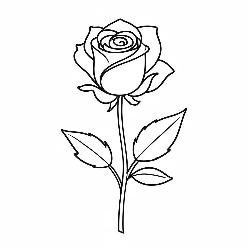 Desenho em linha de uma flor de rosa para colorir
