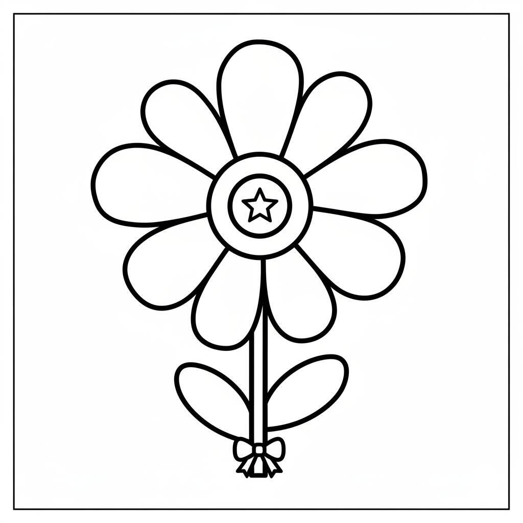 Desenho de uma flor com uma estrela no centro, ideal para colorir.