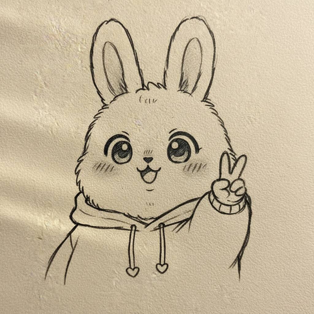 Desenho de um coelhinho fofo fazendo sinal de paz