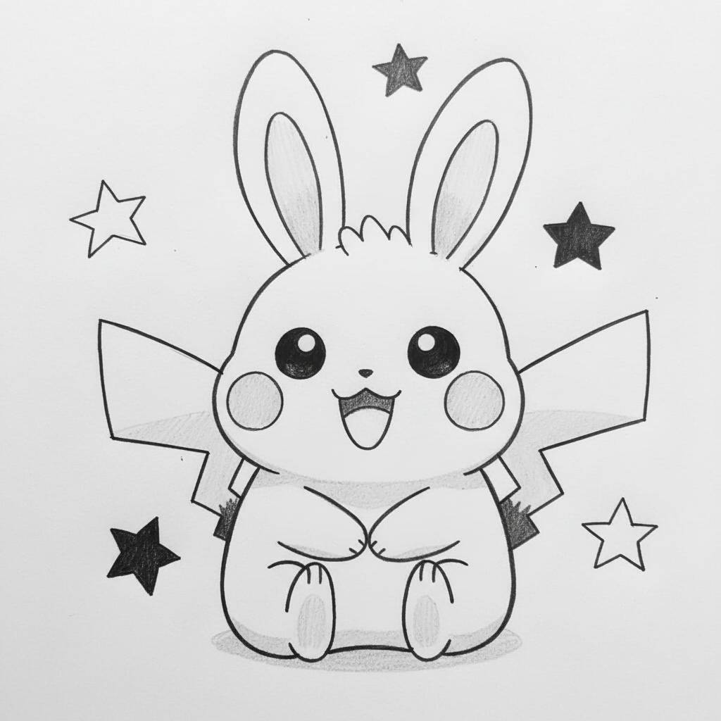 Desenho de um coelhinho fofo com estrelas ao redor