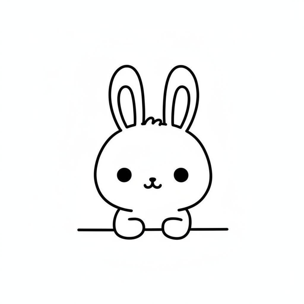 Desenho de um coelhinho fofo com orelhas longas e expressão amigável.