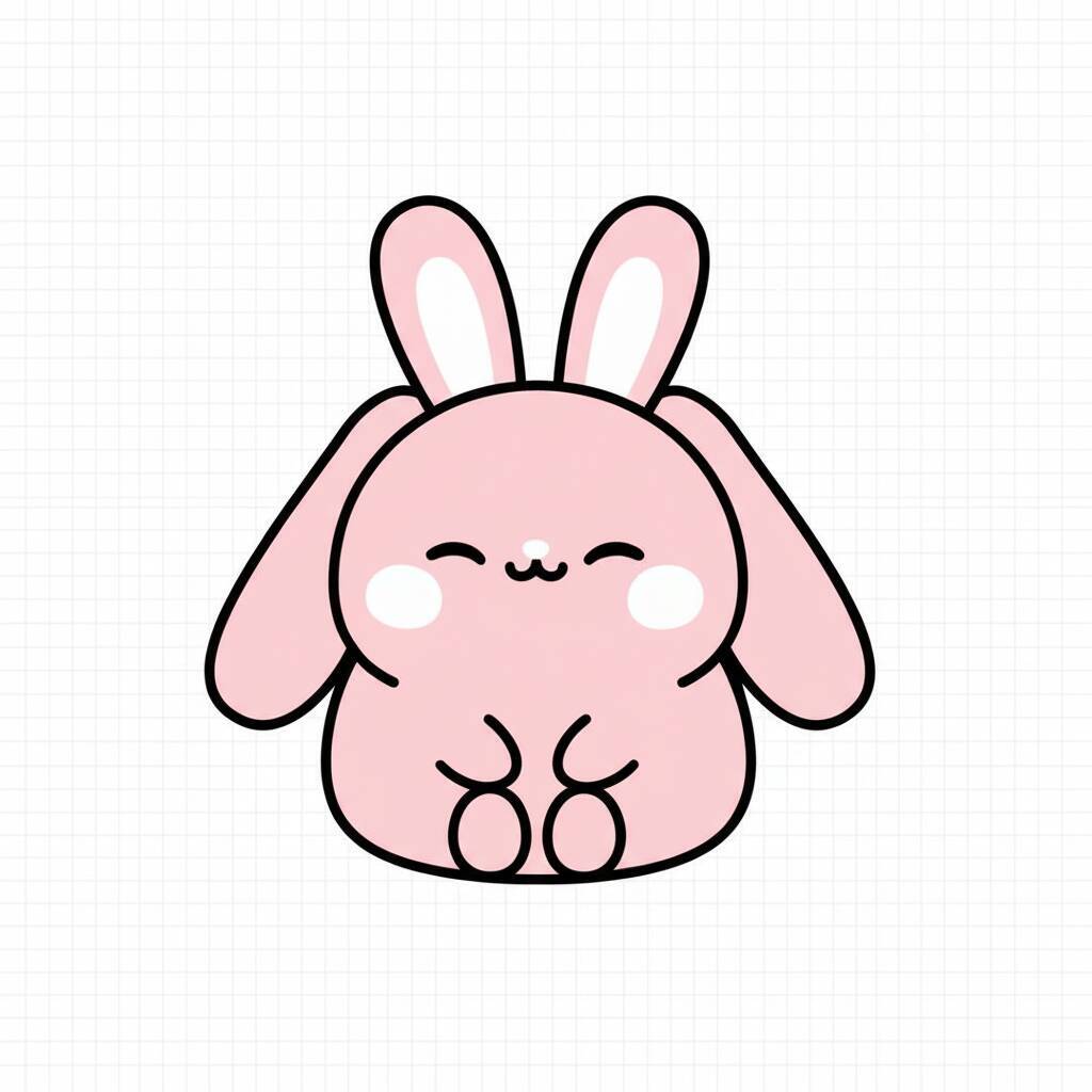 Desenho de um coelhinho rosa com orelhas longas e sorriso feliz