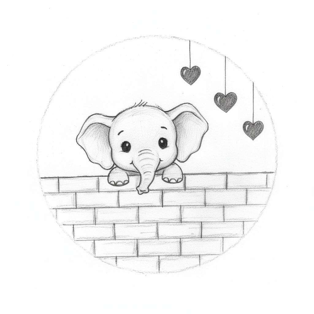 Desenho de um elefante fofo com corações pendurados