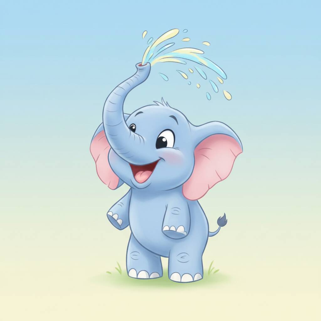 Desenho de um elefante fofo espirrando água