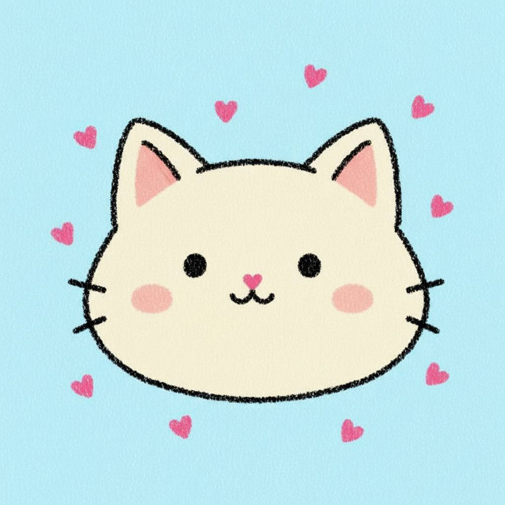 Desenho de um gato fofo com corações ao redor