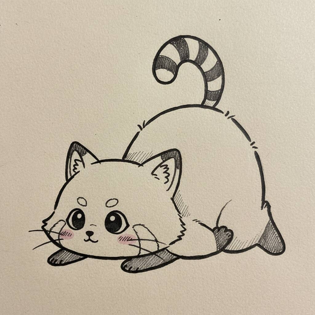 Desenho de um gato fofo em estilo kawaii, perfeito para colorir.