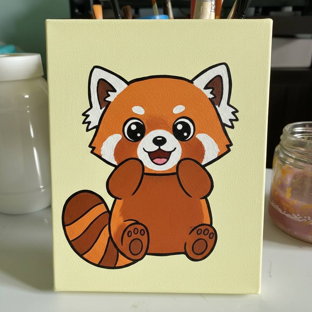 Desenho de um panda vermelho fofo com expressão alegre