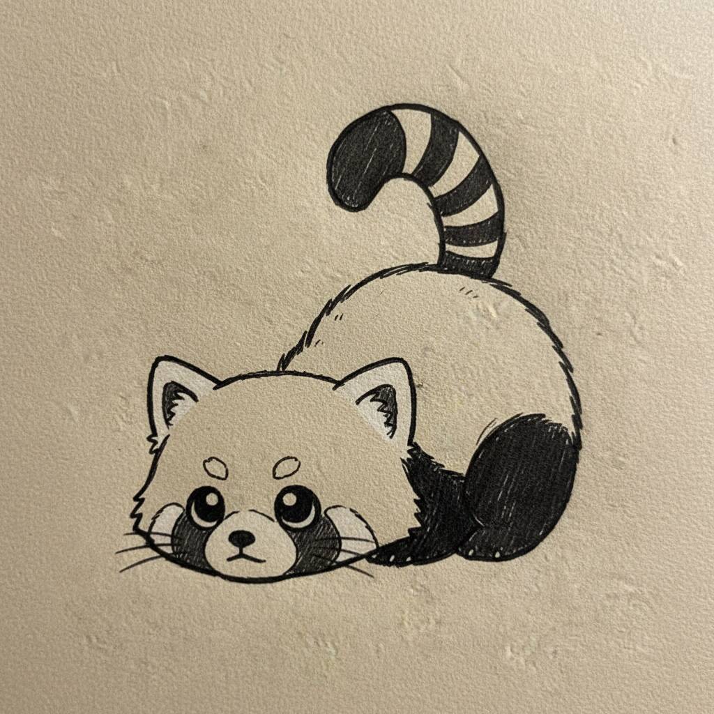 Desenho de um panda vermelho fofo com expressão adorável
