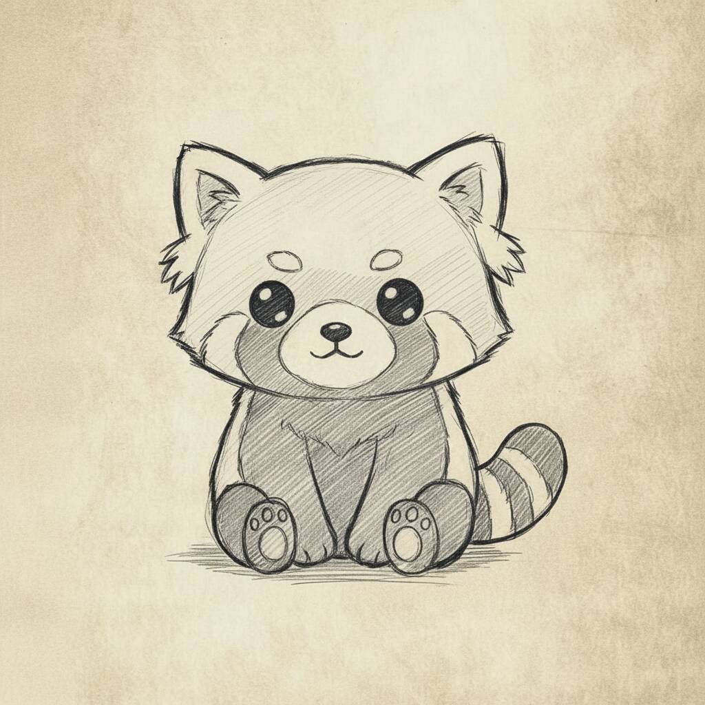 Desenho de um panda vermelho adorável sentado