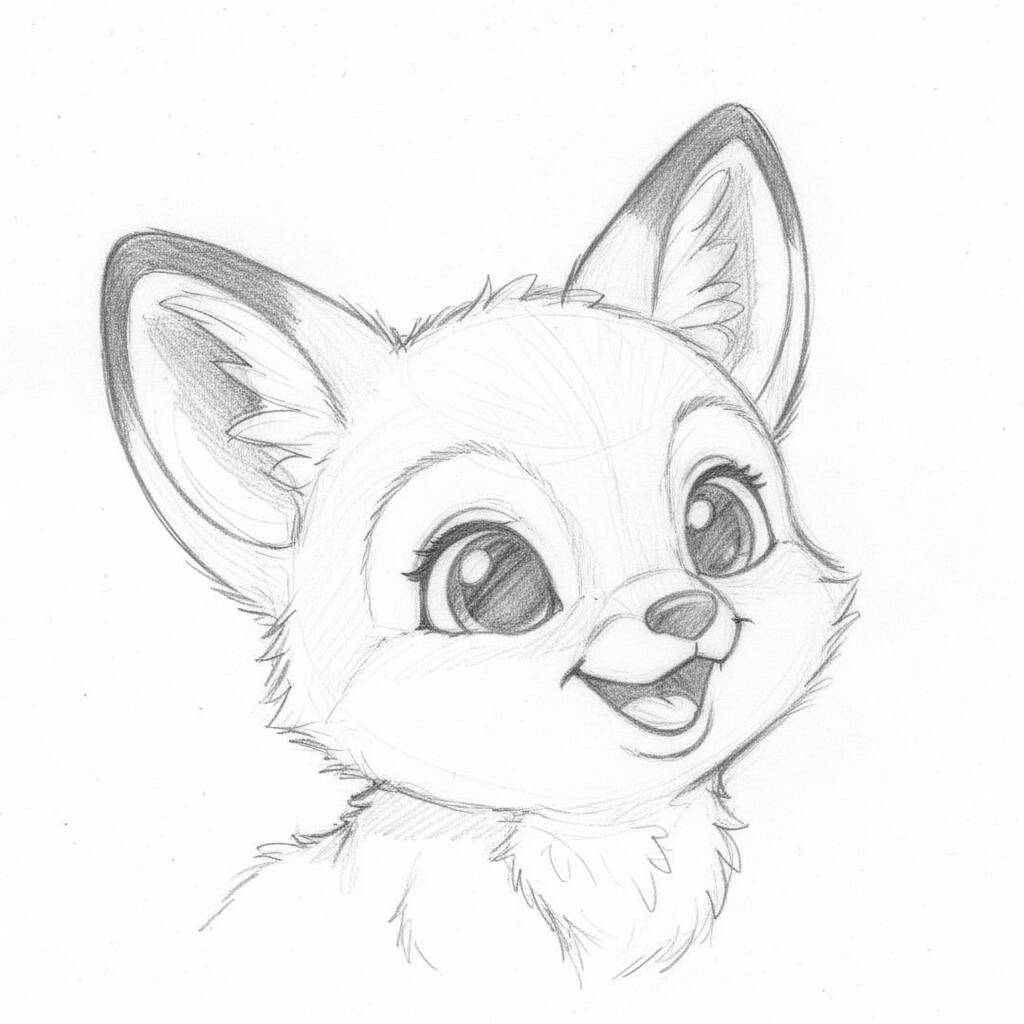 Desenho de uma raposinha com grandes olhos e sorriso, ideal para colorir.