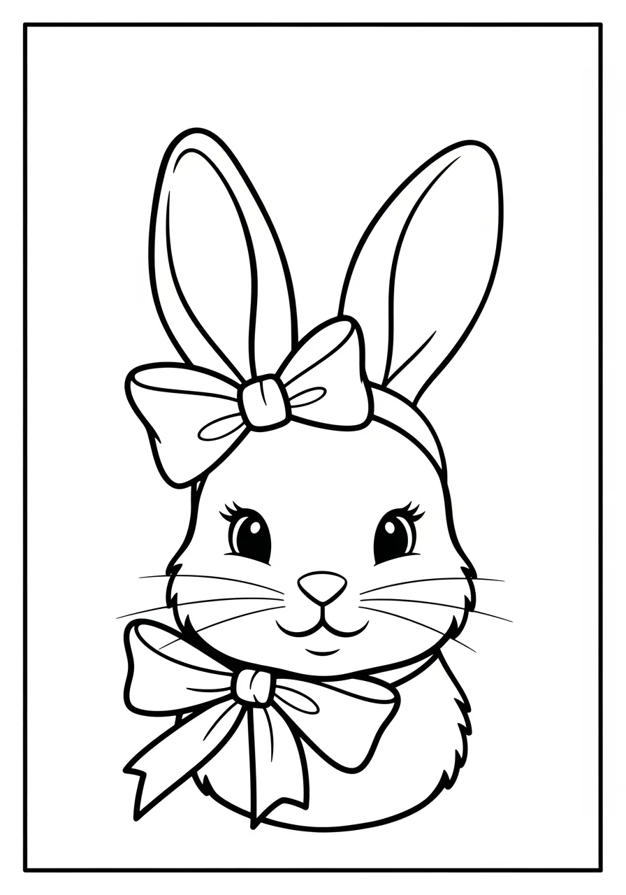 Desenho de uma coelhinha adorável com laços para colorir