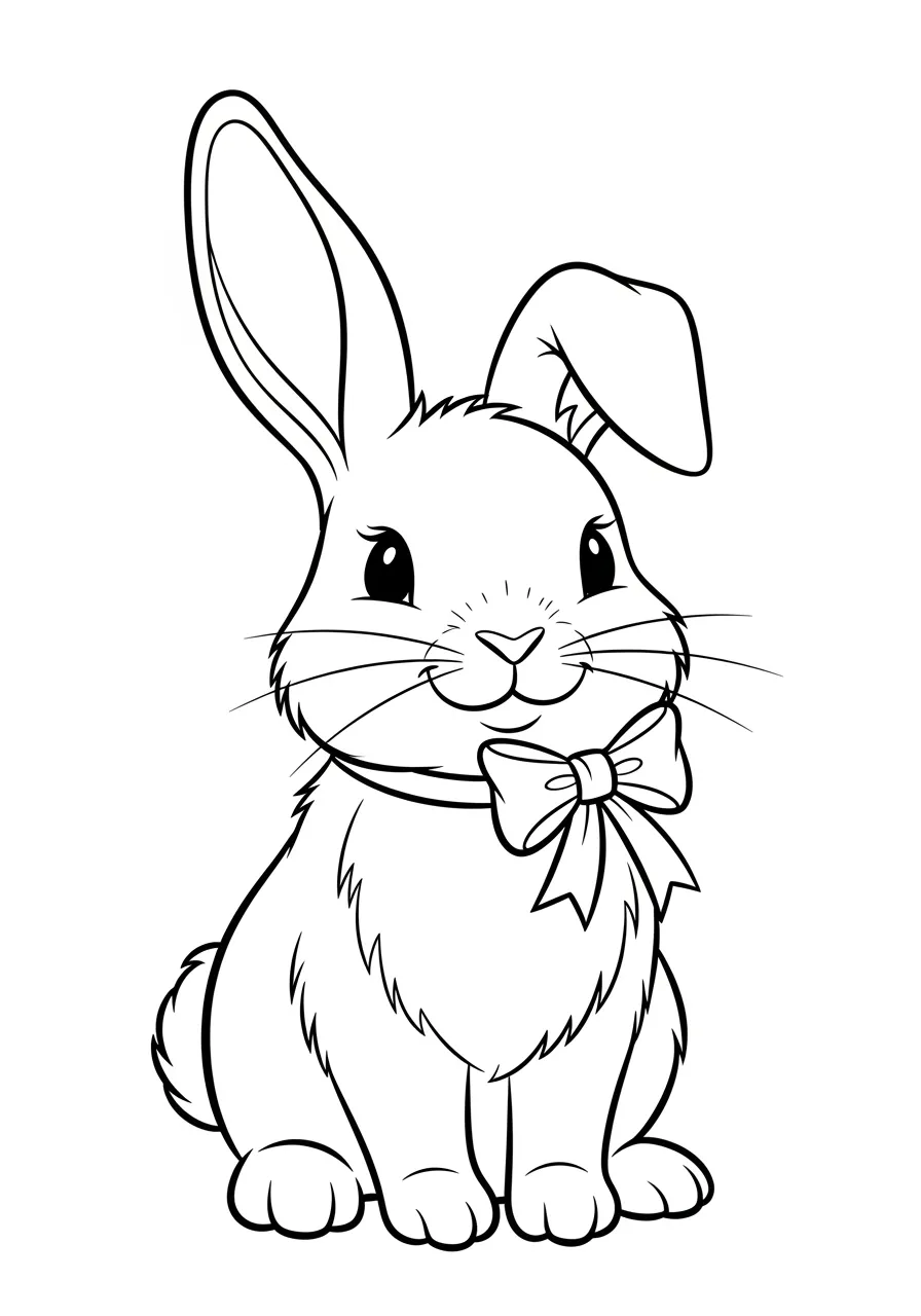Desenho de um coelhinho fofo com um laço, ideal para colorir