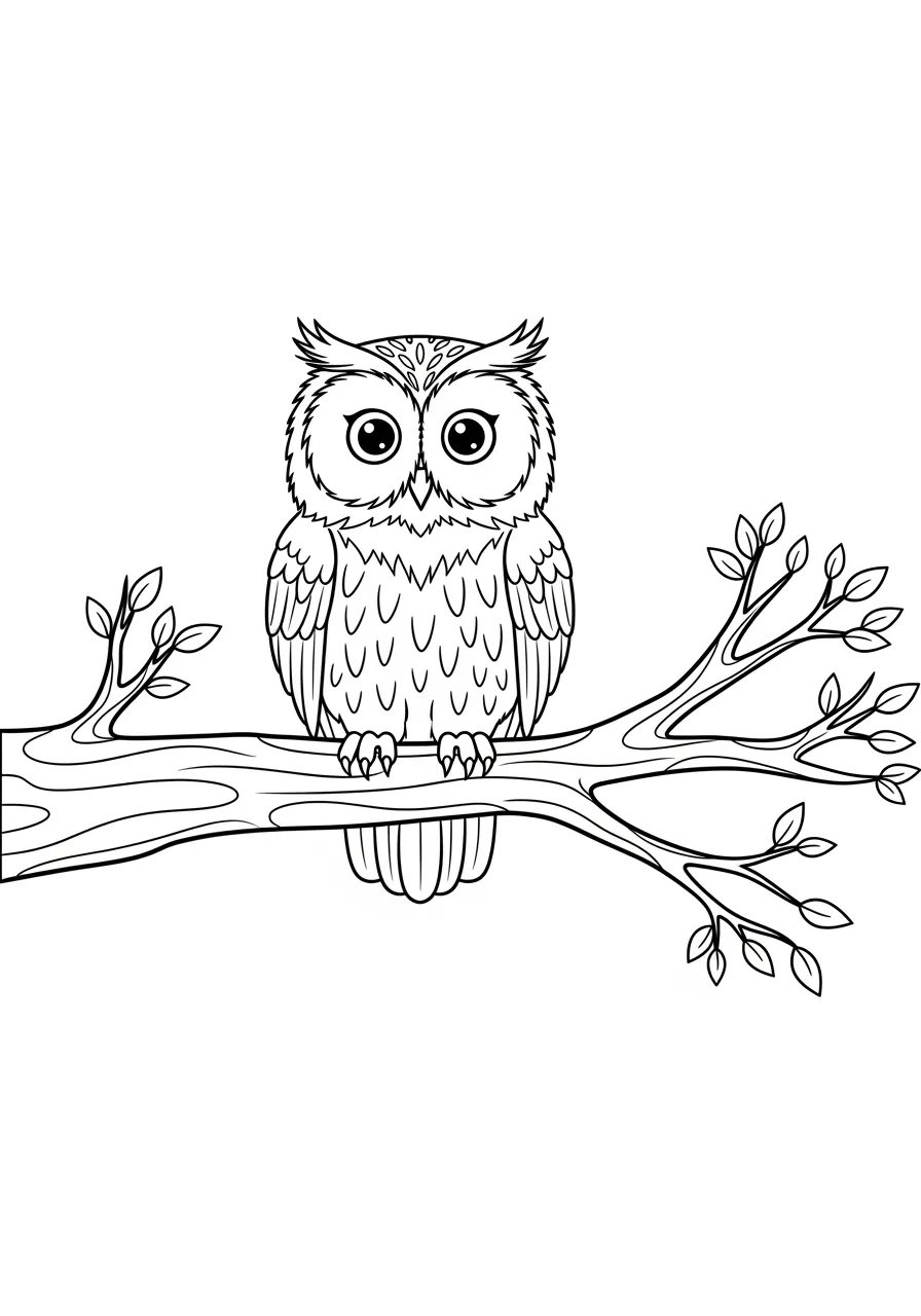 Desenho de uma corujinha fofa sentada em um galho para colorir