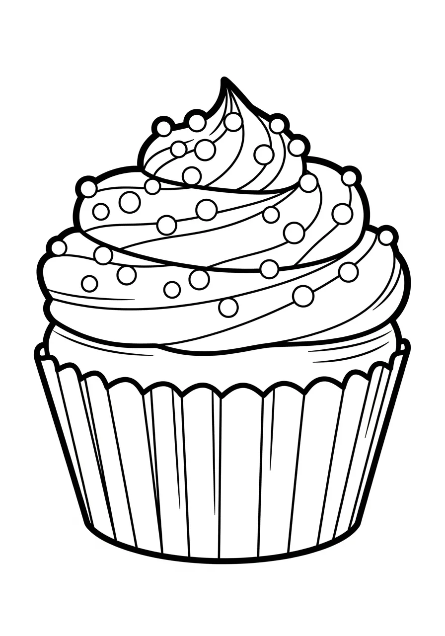 Imagem de um desenho fofo de cupcake com granulado para colorir