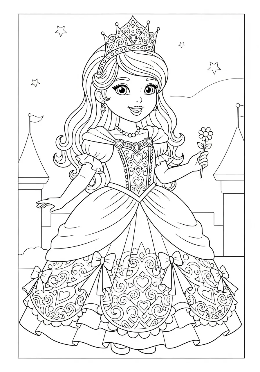 Desenho de uma princesa fofa com coroa para colorir