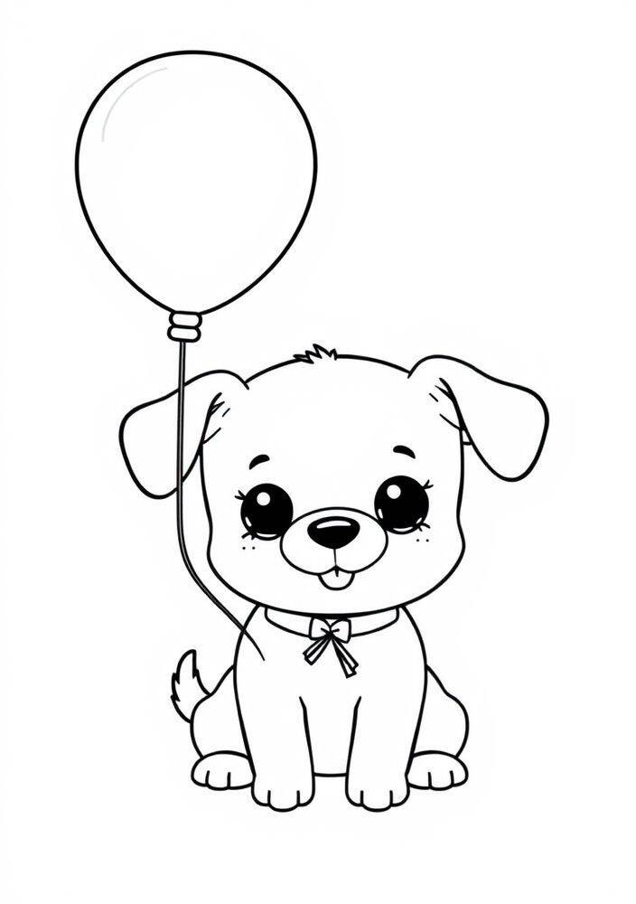 Cachorrinho kawaii segurando um balão para colorir