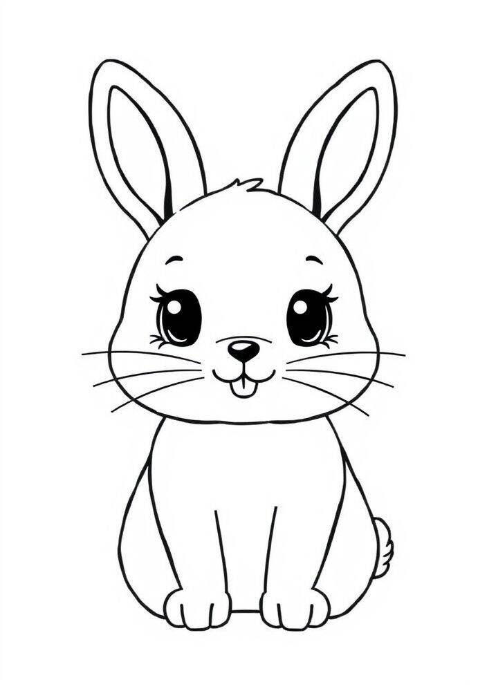 Desenho de um coelhinho kawaii para colorir, com grandes olhos e orelhas longas.