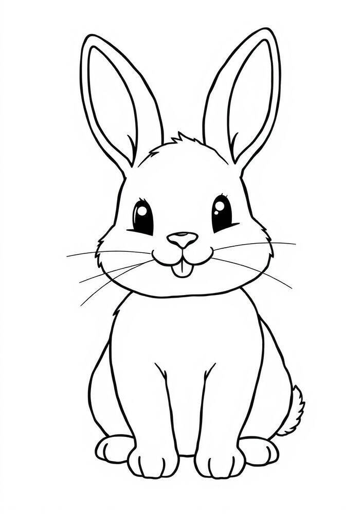 Desenho em preto e branco de um coelhinho kawaii sorridente para colorir.