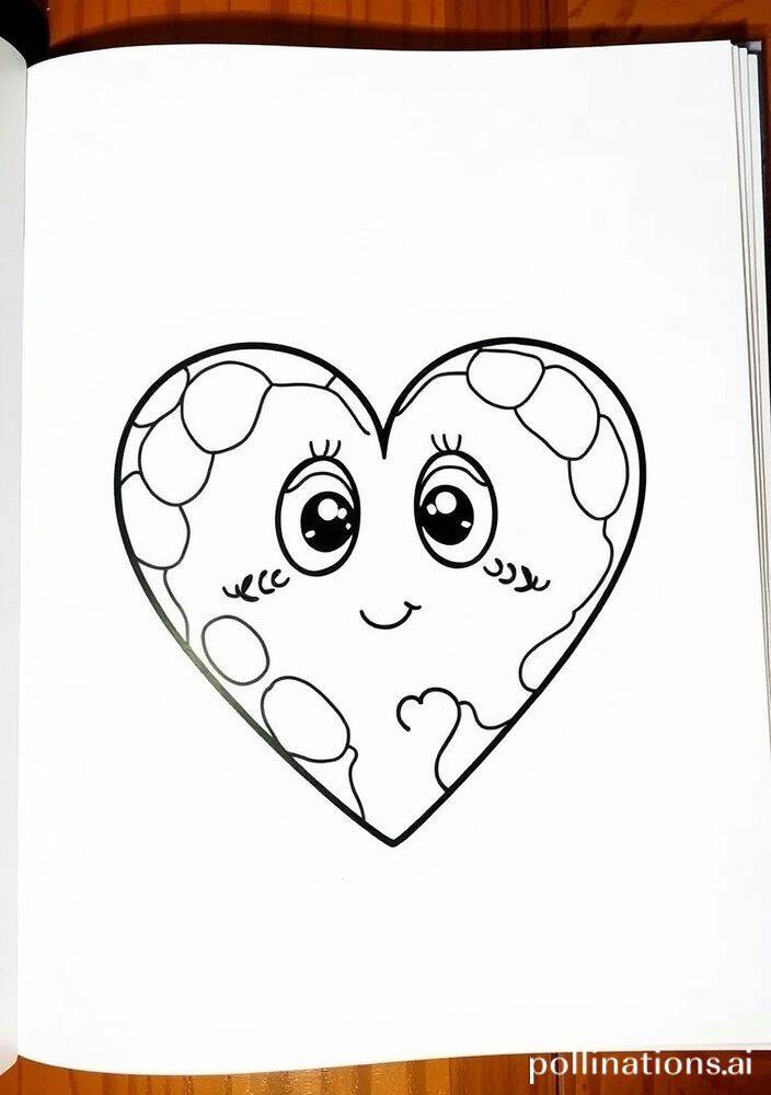 Desenho de um coração kawaii com olhos grandes e sorriso para colorir