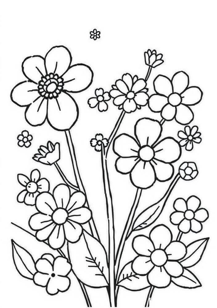 Desenho de flores kawaii para colorir, ideal para crianças e amantes de arte.