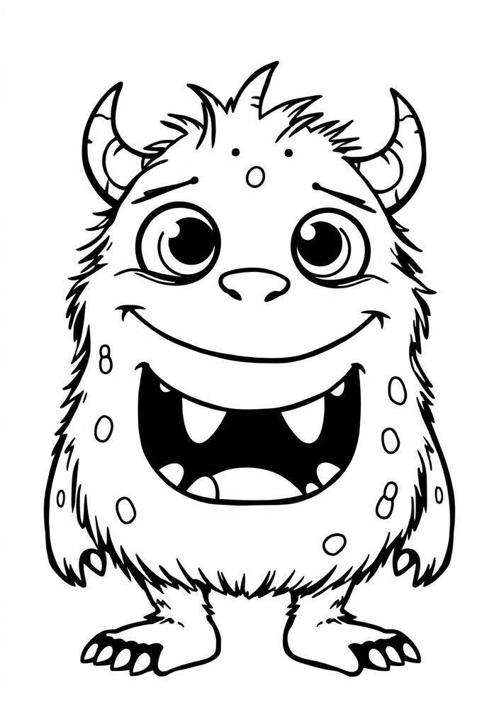 Desenho de um monstrinho kawaii com olhos grandes e sorriso feliz para colorir