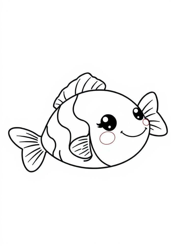 Desenho de um peixinho kawaii com expressão feliz para colorir