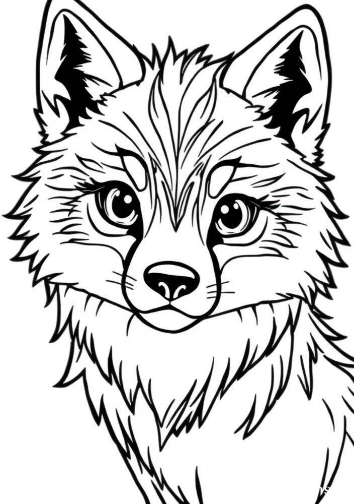 Desenho de uma raposinha kawaii para colorir, com traços adoráveis e expressivos.