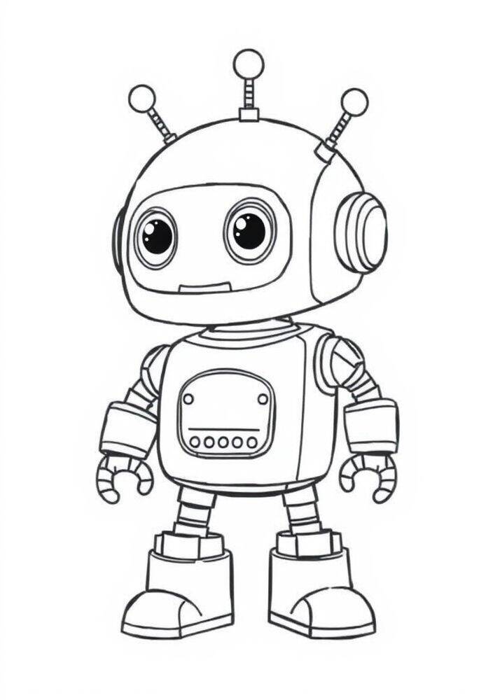 Desenho de um robô kawaii para colorir, ideal para crianças.