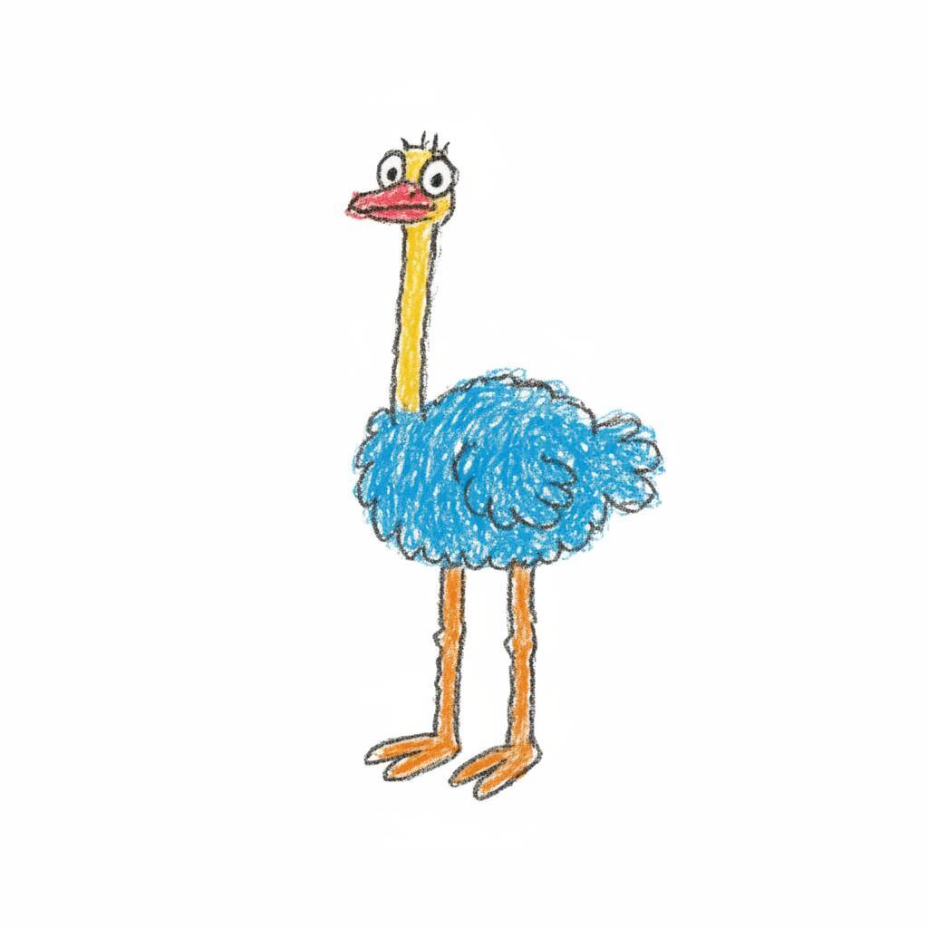 Desenho de um avestruz colorido, ideal para colorir.