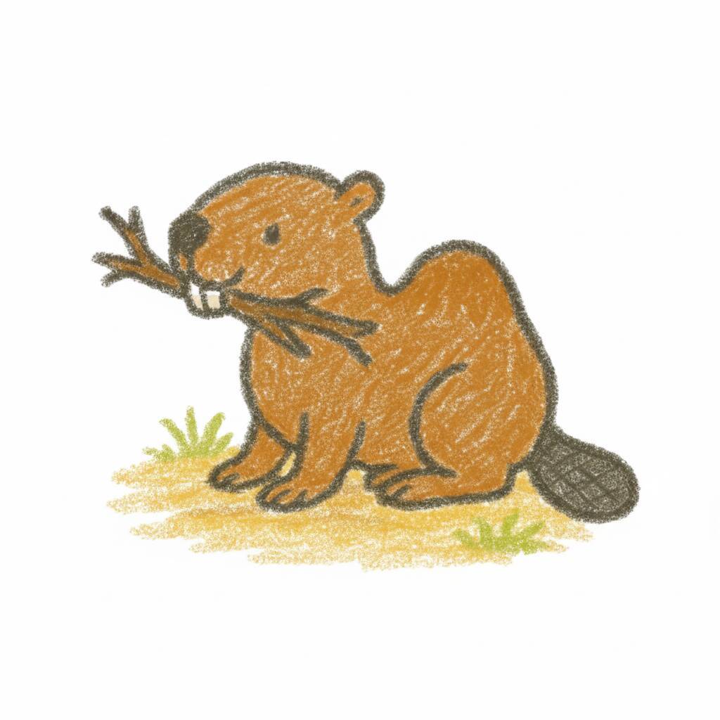 Desenho de um castor segurando um galho, ideal para colorir.