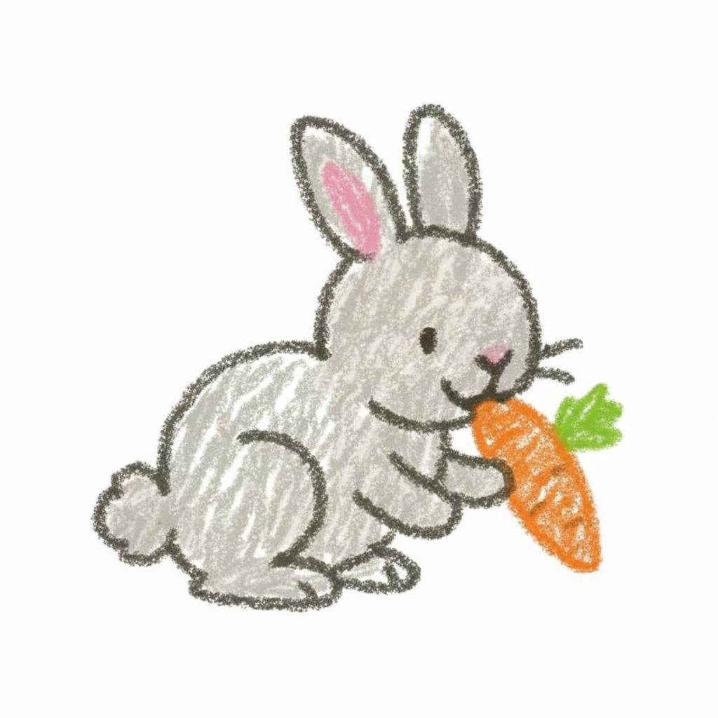 Desenho de um coelho fofo segurando uma cenoura