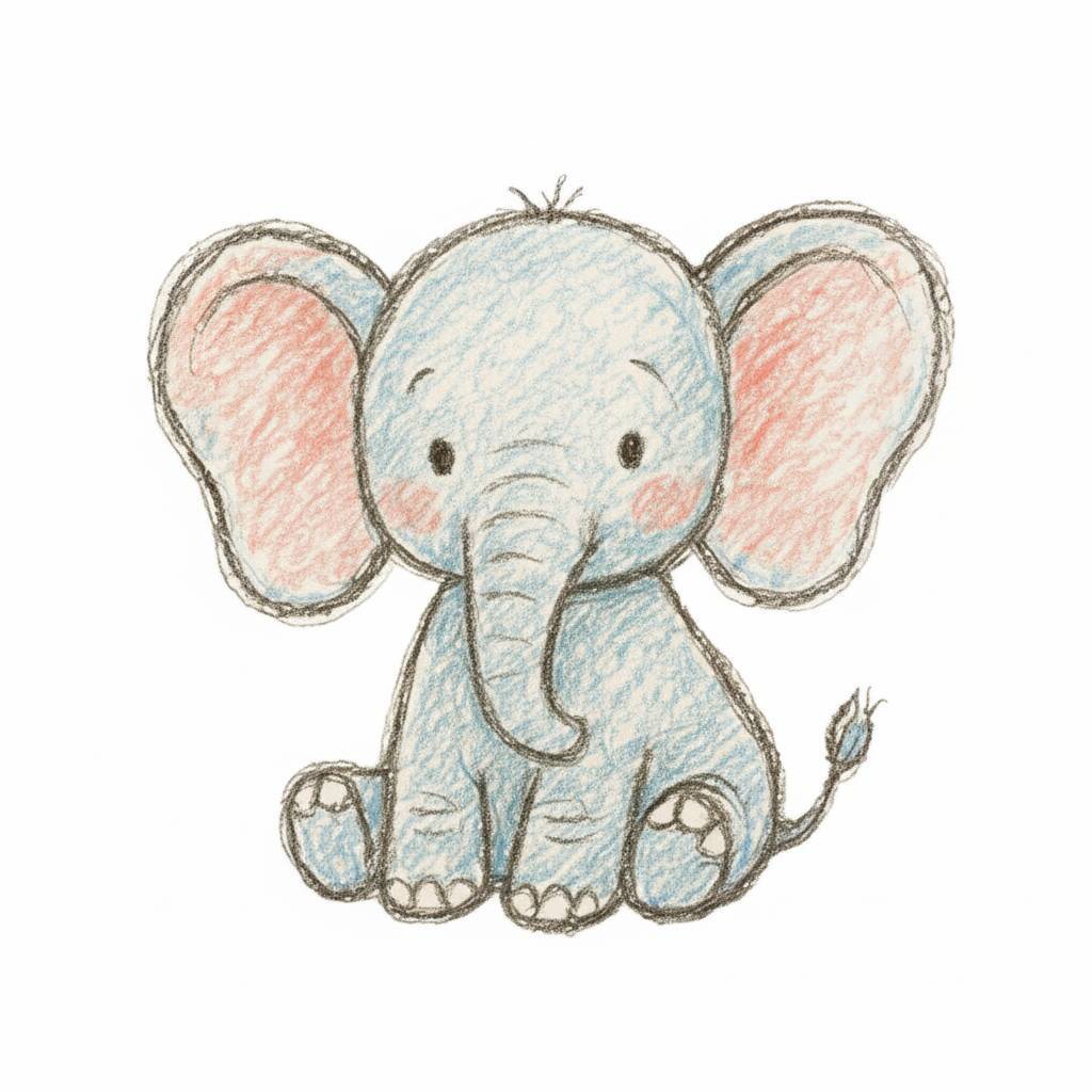 Desenho de um elefante fofo para colorir.