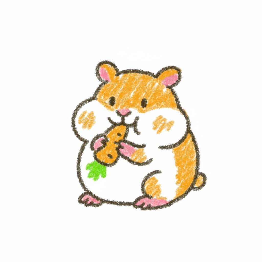 Desenho de um hamster fofo segurando uma cenoura