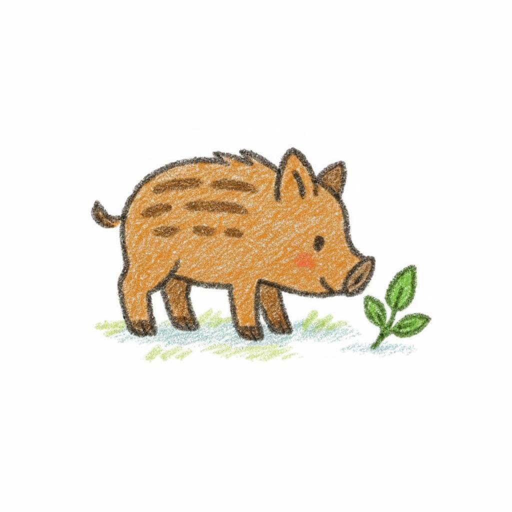 Desenho de um javali fofo em um campo