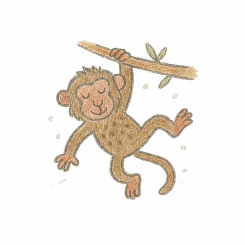 Desenho de um macaco pendurado em um galho, ideal para colorir.